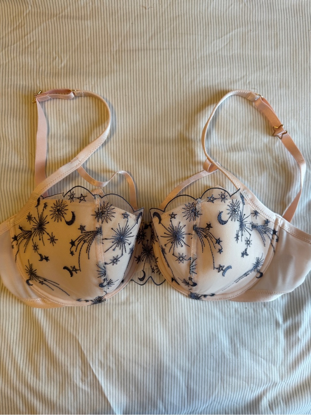 Victoria’s Secret Adore Me Pink Embroidered Underwire Bra with Celestial Motif